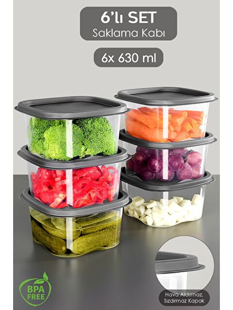 Meleni Home 6 Adet Kare Erzak Gıda Saklama Kabı 630 ml Antrasit - S000382875-20600