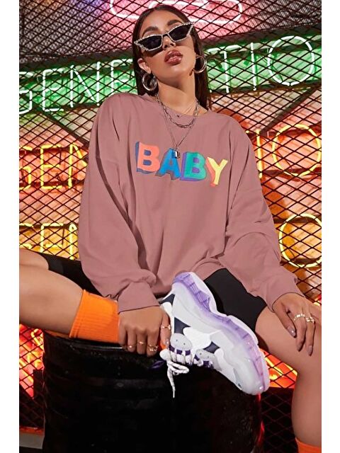 Madmext Pudra Baby Baskılı Sweatshirt Mg791 - S000032503-23490
