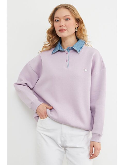 Fullamoda 3 İplik Jean Garnili Metal Aksesuarlı Sweatshirt - S000463904-17878