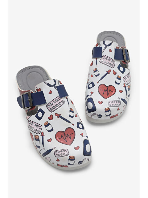 TONNY BLACK Kadın Beyaz Rahat Kalıp Baskılı Tokalı Terlik - S000527688-20063