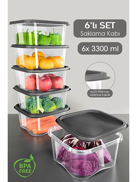 Meleni Home 6 Adet Kare Erzak Gıda Saklama Kabı 3300 ml Antrasit - S000382882-20600