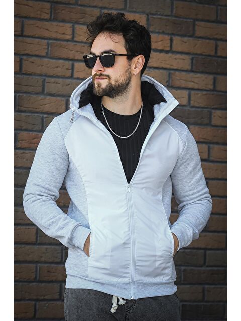 Oksit Fokt Üç İp Şardonlu Parça Detaylı Gizli Kapüşonlu Erkek Sweatshirt - S000437722-20600