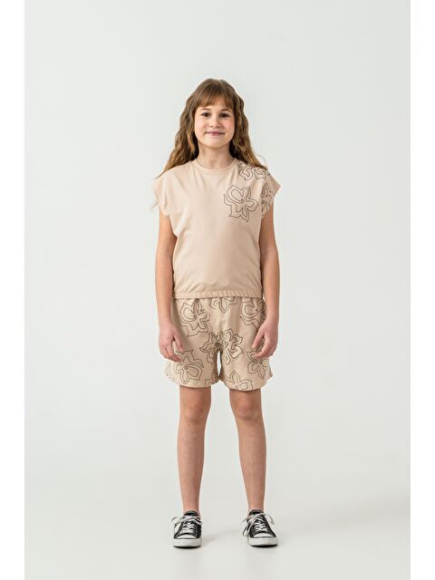 Mışıl Kids Üst Sol Omuz Baskılı Alt Tüm Alan Baskılı Kız Çocuk Şort - Tişört Takımı - S000513747-19928