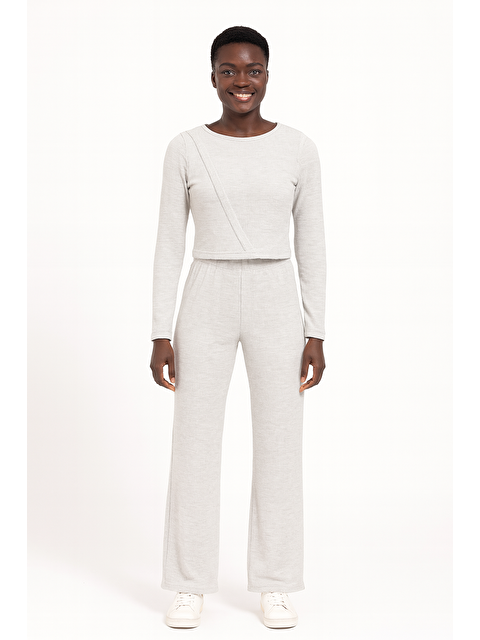 For You Moda Waffle Kumaş Uzun Alt Üst Takım – Gri | %100 Pamuk Doğal Kumaş - S000513481-20600