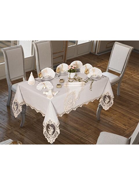 Çeyiz Diyarı Kösem Masa Örtüsü 26 Parça Krem - S000489678-19966