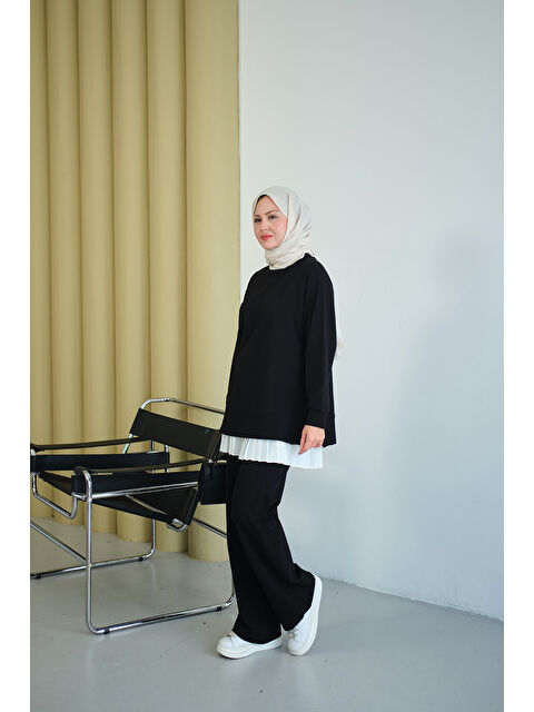 Locco Moda Kadın Yanları Fitilli Fermuarlı Basic Takım Siyah - S000494477-19351