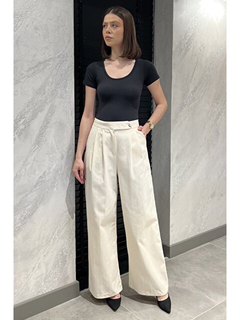 Gülseli Kadın Bol Paça Keten Pantolon - S000386571-25636