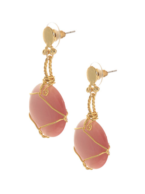 Labalaba Kadın Çivili Model Altın Renk Tel Sarma Tasarım Kedigözü Küpe - S000463691-20028