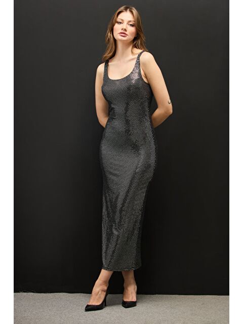 Fullamoda Askılı Pullu Maxi Boy Elbise - S000483004-19351