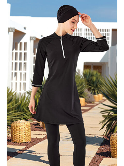 Adasea Kısa Kollu Taytlı Elastanlı Truvakar Kol Yarı Kapalı Mayo 2600 Siyah - S000369115-19351