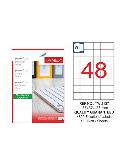 Tanex Beyaz Laser Etiket 35x37.125 mm 100 Adet - S000127635-20063