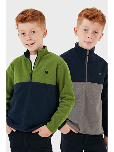 Lela Yumuşak Dokulu Yarım Fermuarlı Renk Bloklu Dik Yaka 2'li Paket Polar 5905004S2 - S000451082-37358