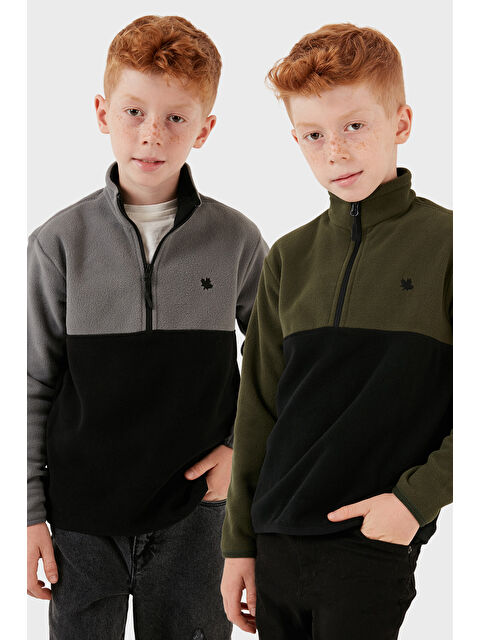 Lela Yumuşak Dokulu Yarım Fermuarlı Renk Bloklu Dik Yaka 2'li Paket Polar 5905004S2 - S000451082-37287