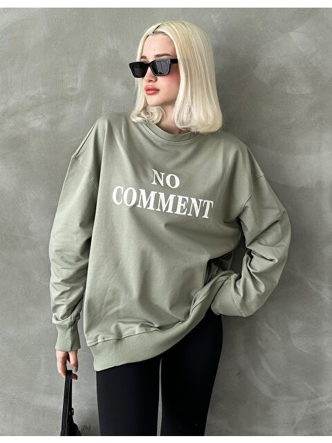 Madmext Mint Yeşili Bisiklet Yaka Baskılı Oversize Kadın Sweatshirt Mg1902 - S000056740-17259