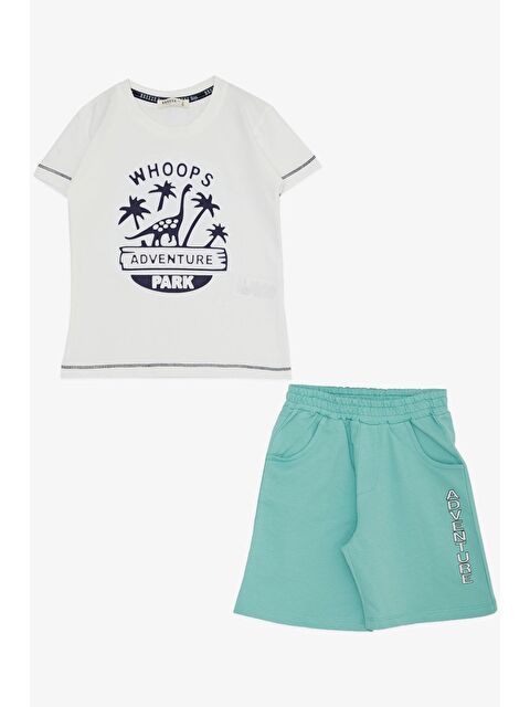 Breeze Erkek Çocuk Şortlu Takım Macera Parkı Dinozor Baskılı Kabartma Yazılı Ekru (2-6 Yaş) - S000152171-19965