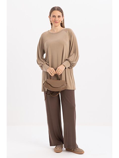 ALLDAY Vizon-Pamuklu Kolları Büzgülü Uzun Kollu Elastanlı T-Shirt - S000501715-26429