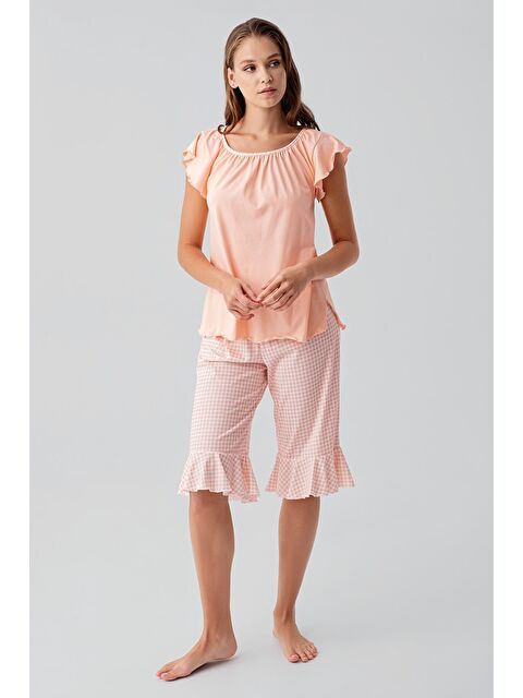 Artış Kısa Kollu Pötikare Desenli Esnek Pamuklu Pijama Takım 19200 - S000513482-24085