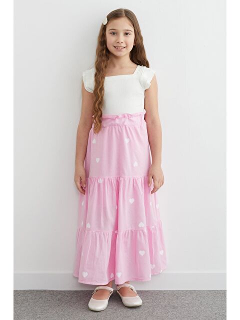 Fullamoda Kalp Baskılı Beli Lastikli Kız Çocuk Etek - S000516729-20024