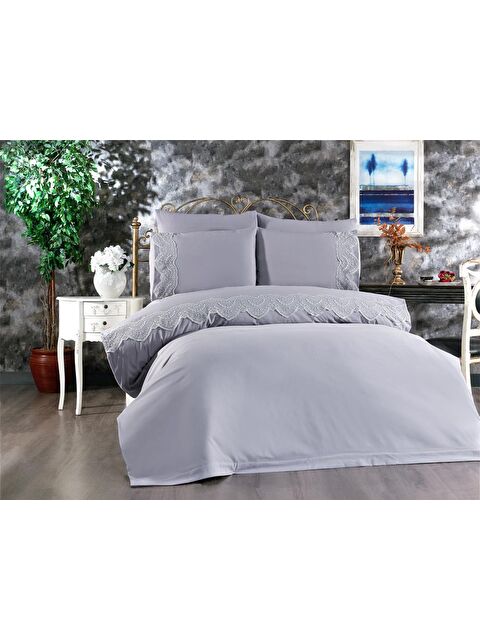 Çeyiz Diyarı Fransız Dantelli Hanzade Çeyizlik Nevresim Takımı Gri - S000489711-23173