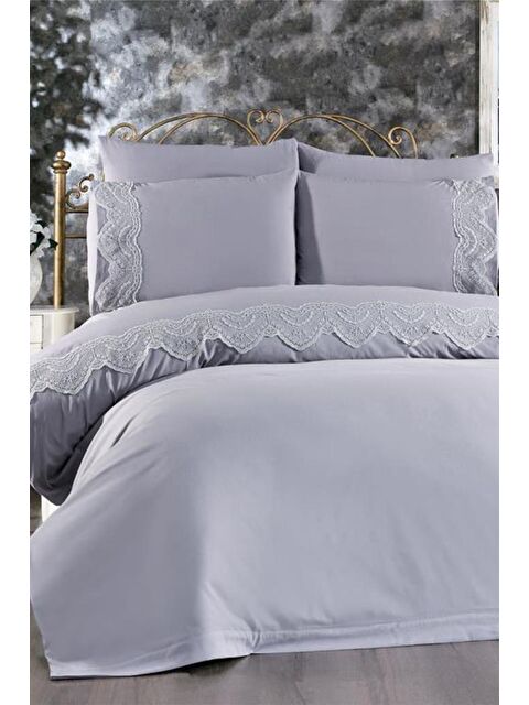 Çeyiz Diyarı Fransız Dantelli Hanzade Çeyizlik Nevresim Takımı Gri - S000489711-23173