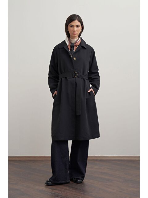 ALLDAY Siyah-Kuşaklı Uzun Trençkot - S000501717-19351