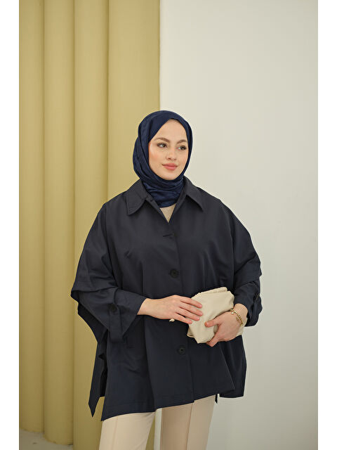 Locco Moda Kadın Pelerin Kol Kısa Trenç Lacivert - S000494483-21164