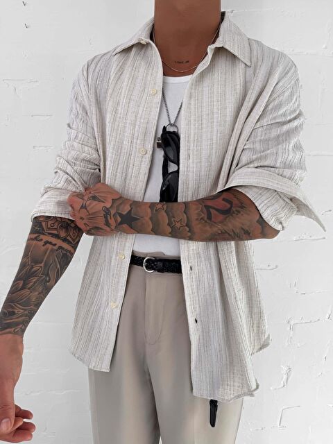 Abluka Online Erkek Relax Fit Rahat Kesim Gömlek Bej - S000365689-19928