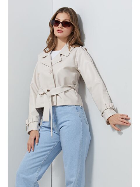 Fullamoda Kruvaze Yaka Kuşaklı Suni Deri Mont - S000483010-19928