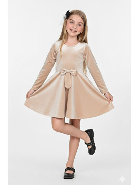 Modanino Kız Çocuk Kadife Elbise-İçi Tüllü ve Fiyonk Süslemeli 7-12 Yaş 12427 - S000473804-19966