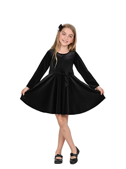 Modanino Kız Çocuk Kadife Elbise-İçi Tüllü ve Fiyonk Süslemeli 7-12 Yaş 12427 - S000473804-19351