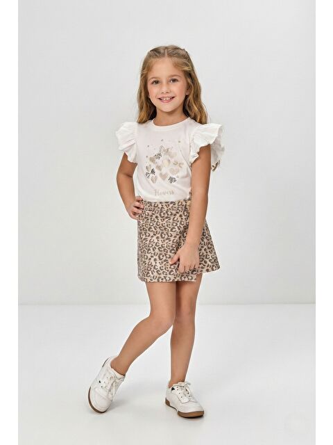 Mnk Baby & Kids Kız Çocuk Leopar Şort Etek & Fırfırlı Tişört 2li Tarz Kombin M00801