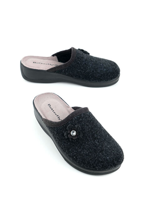 Gezer Butterfly Kadın Kışlık Keçe Rahat Taban Ev Bahçe Terlik