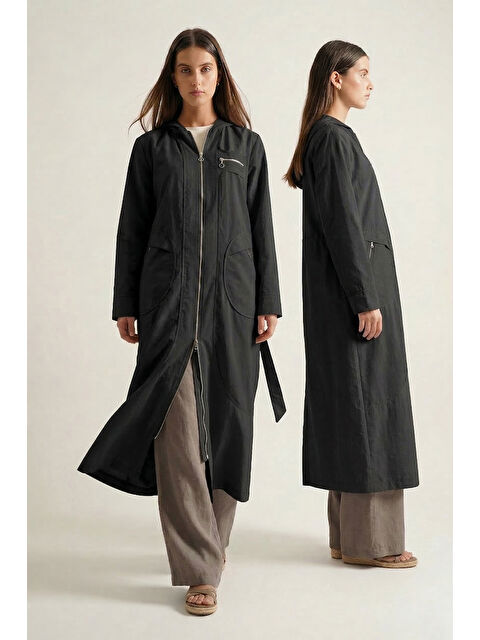 Remsa Kapüşonlu Yuvarlak Torba Cepli Fermuarlı Safari Kap 813 Siyah