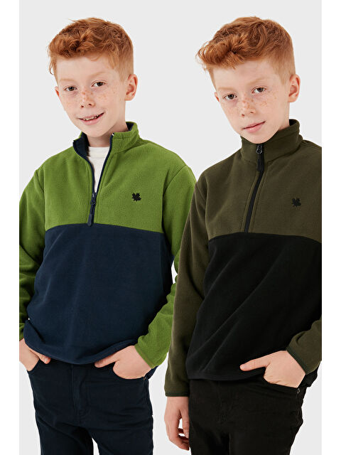 Lela Yumuşak Dokulu Yarım Fermuarlı Renk Bloklu Dik Yaka 2'li Paket Polar 5905004S2 - S000451082-37470