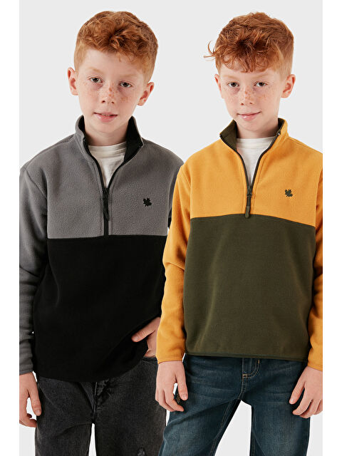 Lela Yumuşak Dokulu Yarım Fermuarlı Renk Bloklu Dik Yaka 2'li Paket Polar 5905004S2 - S000451082-37593