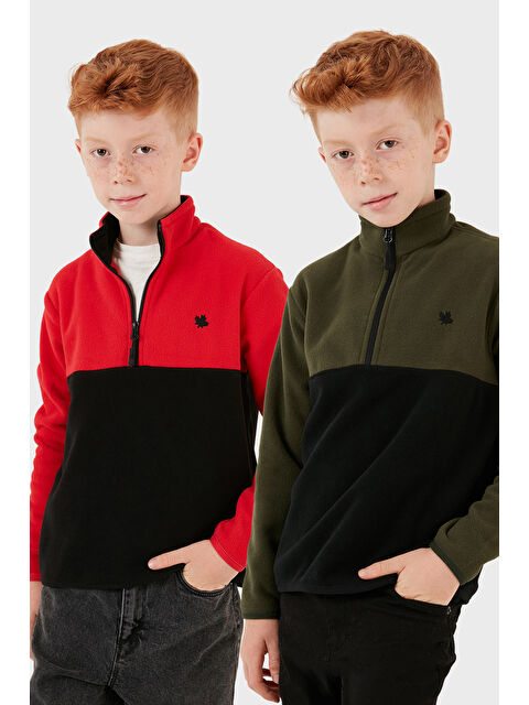 Lela Yumuşak Dokulu Yarım Fermuarlı Renk Bloklu Dik Yaka 2'li Paket Polar 5905004S2 - S000451082-37304