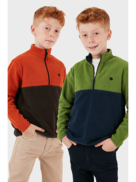 Lela Yumuşak Dokulu Yarım Fermuarlı Renk Bloklu Dik Yaka 2'li Paket Polar 5905004S2 - S000451082-37641