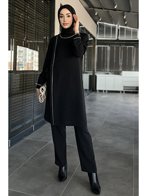 Julude Kadın Büyük Beden Taşlı Tunik Pantolon Tesettür İkili Takım - S000365150-19351