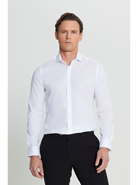 Altınyıldız Classics Beyaz Flamlı %100 Pamuk Dar Kesim Erkek Gömlek - S000512261-20063