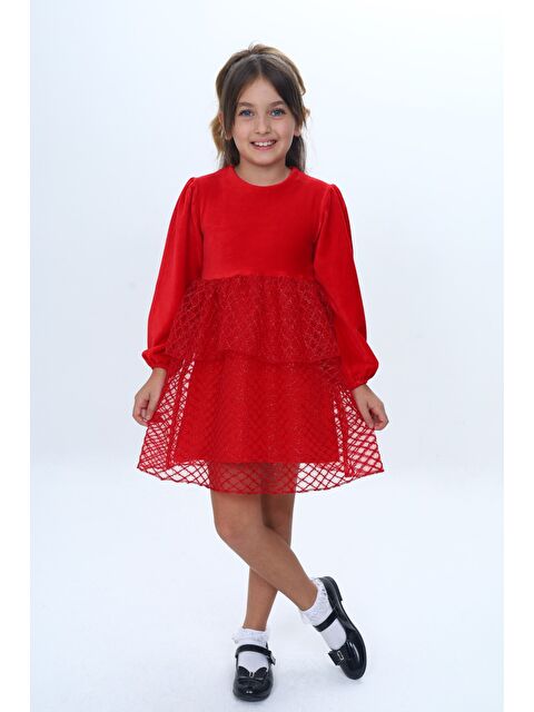Toontoykids Kız Çocuk Kadife Kat Kat Fırfır Detaylı Elbise - S000473317-20045