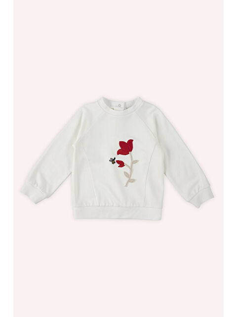 Panço Kız Bebek Nakış Detaylı Ekru Sweatshirt - S000523844-19965