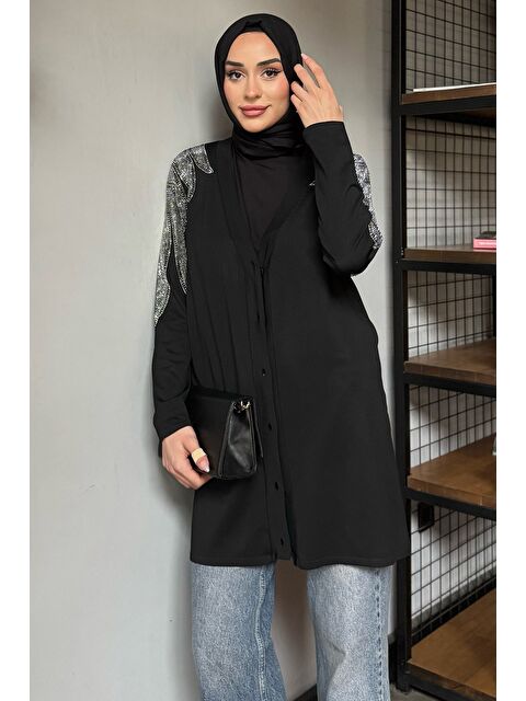 Julude Omuz Taşlı Tesettür Triko Hırka - S000386574-19351