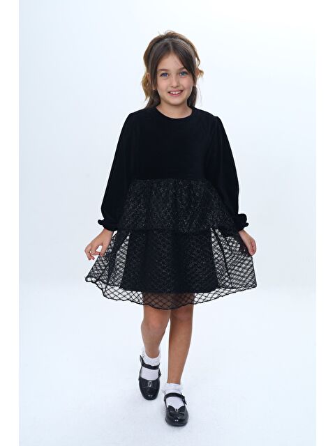 Toontoykids Kız Çocuk Kadife Kat Kat Fırfır Detaylı Elbise - S000473317-19351