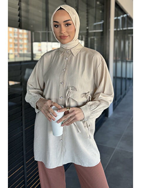 Julude Yan Bağlamalı Taş Detaylı Tesettür Gömlek - S000365149-25636