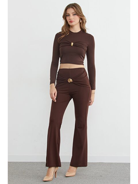 Fullamoda Kemer Aksesuarlı Dalgıç Kumaş Flare Pantolon - S000481464-19413