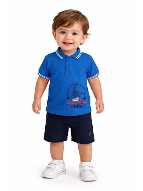 Kidex's Erkek Bebek Polo Yaka Baskılı Tshirt Şort Yazlık Takım