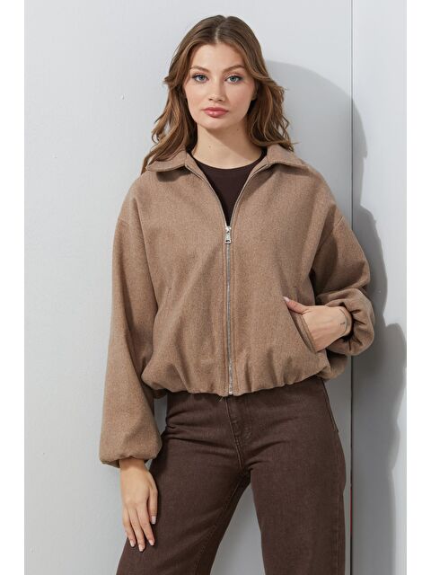 Fullamoda Fermuarlı Cepli Polo Yaka Kaşe Bomber Mont - S000483008-26429