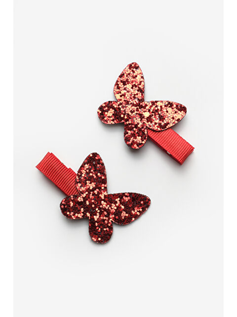 Le Mabelle Kırmızı Simli Kelebek Figürlü 2'li Kız Çocuk Klips Toka - S000446335-20045