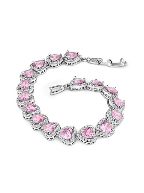 New Obsessions Zirkon Pembe Taşlı Kalp Gümüş VIP Suyolu Bileklik - S000333617-18105