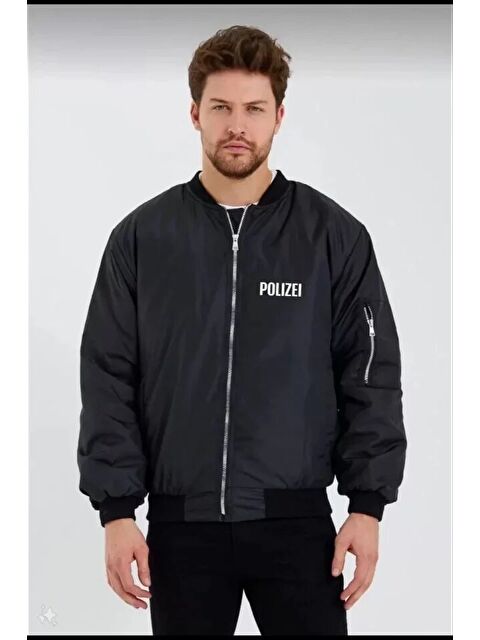 Jane's Unisex Uzun Kol Baskılı Bomber Ceket - Siyah